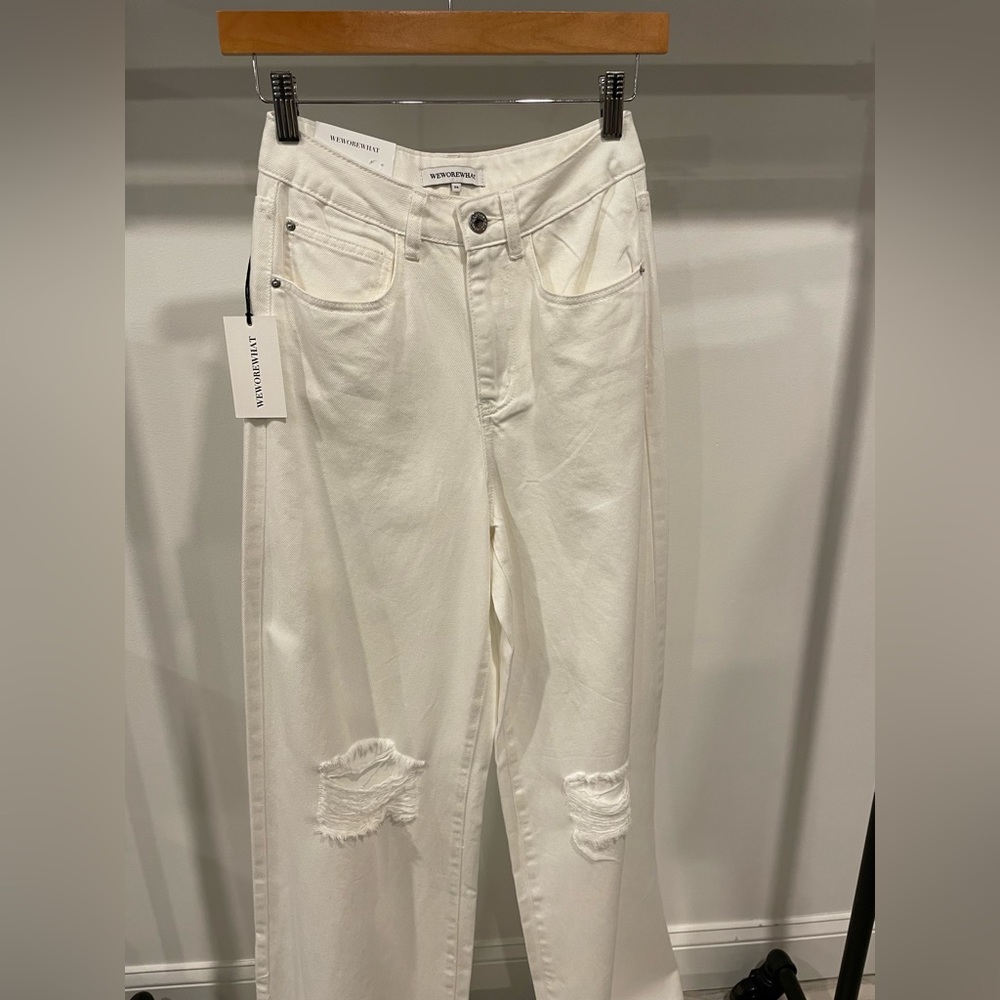 WEWOREWHAT WIDE LEG DISTRESSED JEANS WHITE - Picture 3 of 4
